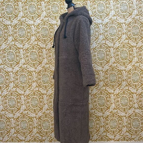 NWT THAKOON Brown Oversized Hooded Wool Blend Long Shearling Coat size XS - Picture 8 of 11